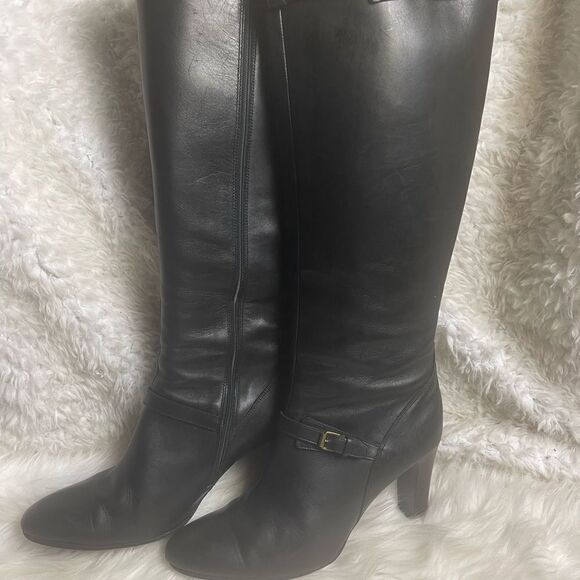 J Crew Made in Italy leather black knee high heels boots side zipper SZ 10 - Picture 15 of 16